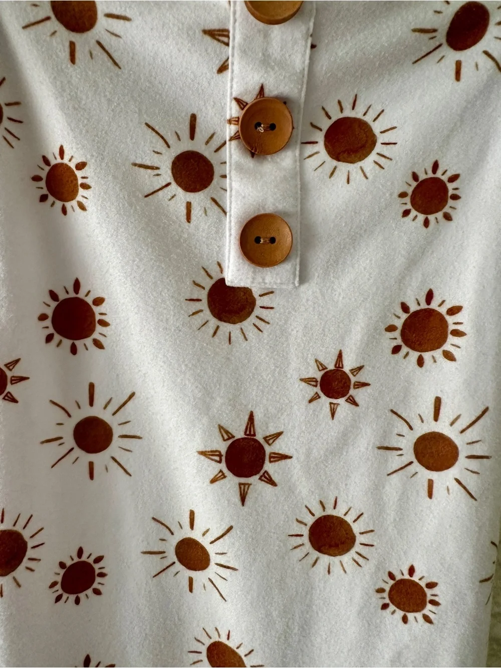 Caden Lane White Baby Gown with Brown Sun Print and Wooden Buttons